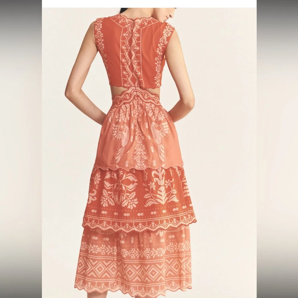 FARM Rio Coral Cutout Embroidered Midi Dress - Picture 2 of 7